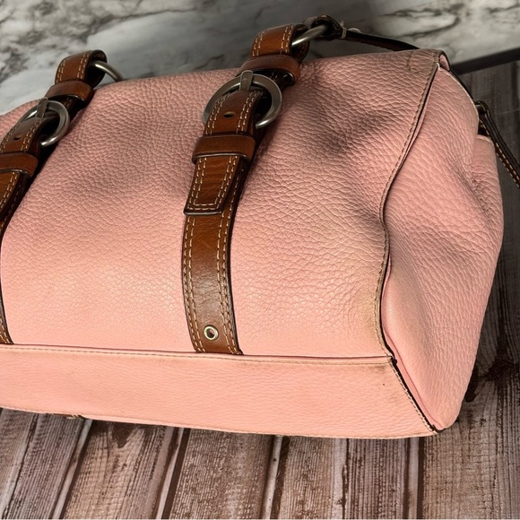 Coach Pink Leather Satchel Shoulder Purse F10887 Pebbled Brown Silver hardware - Picture 7 of 12